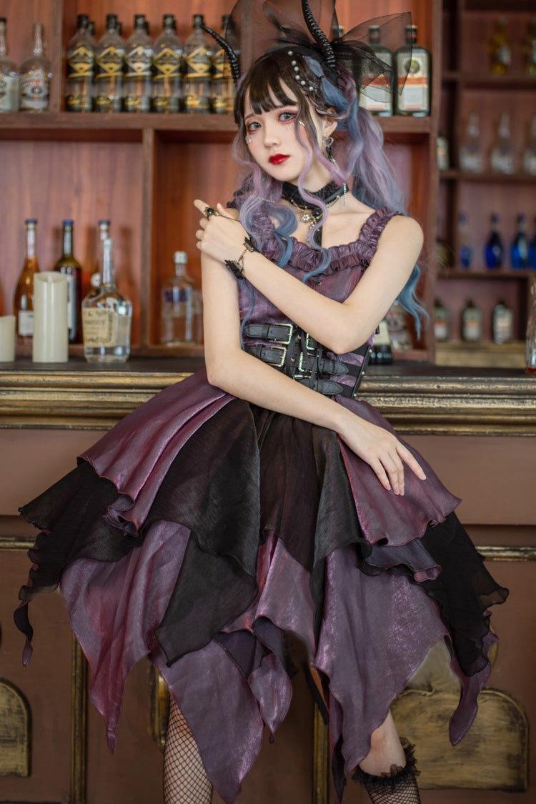 Purple Gothic Lolita Multi-Layered Asymmetric JSK Dress