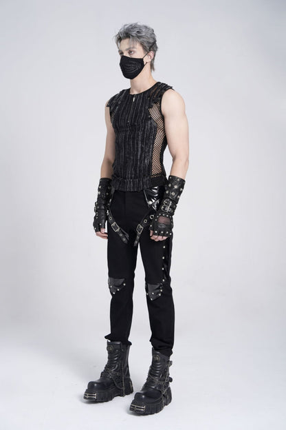 Ribbed Gothic Vest with Mesh and Zippers