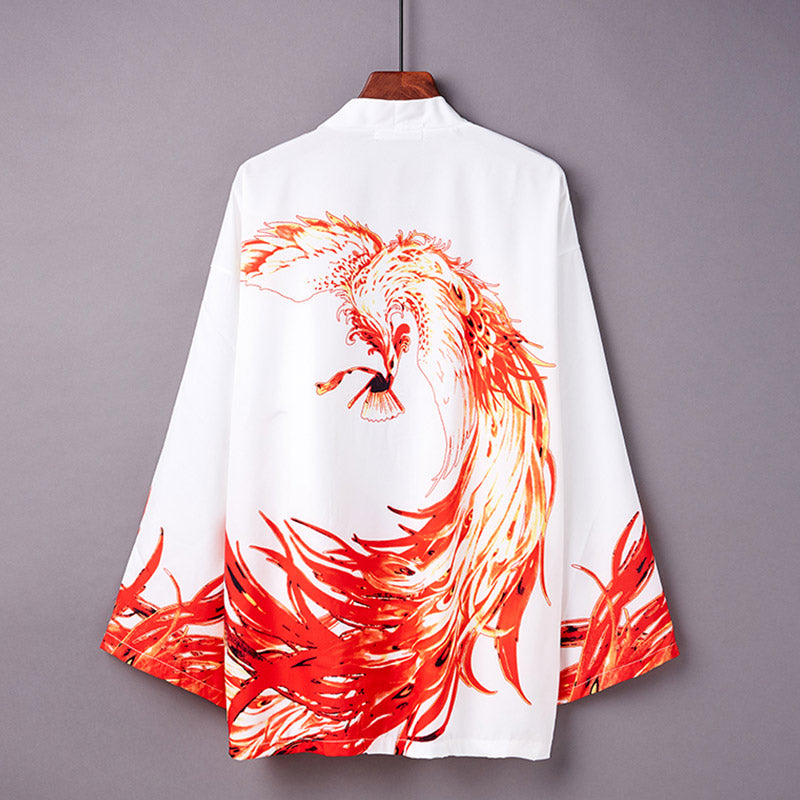 Kimono-Oberbekleidung mit leuchtendem Phoenix-Print und Sonnenschutz