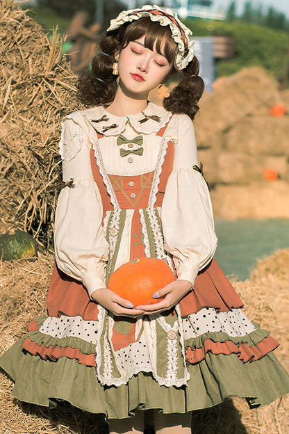 Japanese Patchwork Ribbon Multi-Tier Ruffle Lolita JSK Dress
