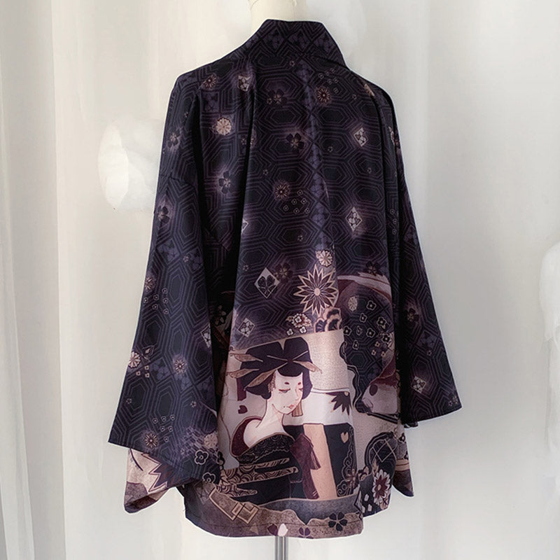 Strickjacke mit Kimono-Oberbekleidung im Vintage-Anime-Print