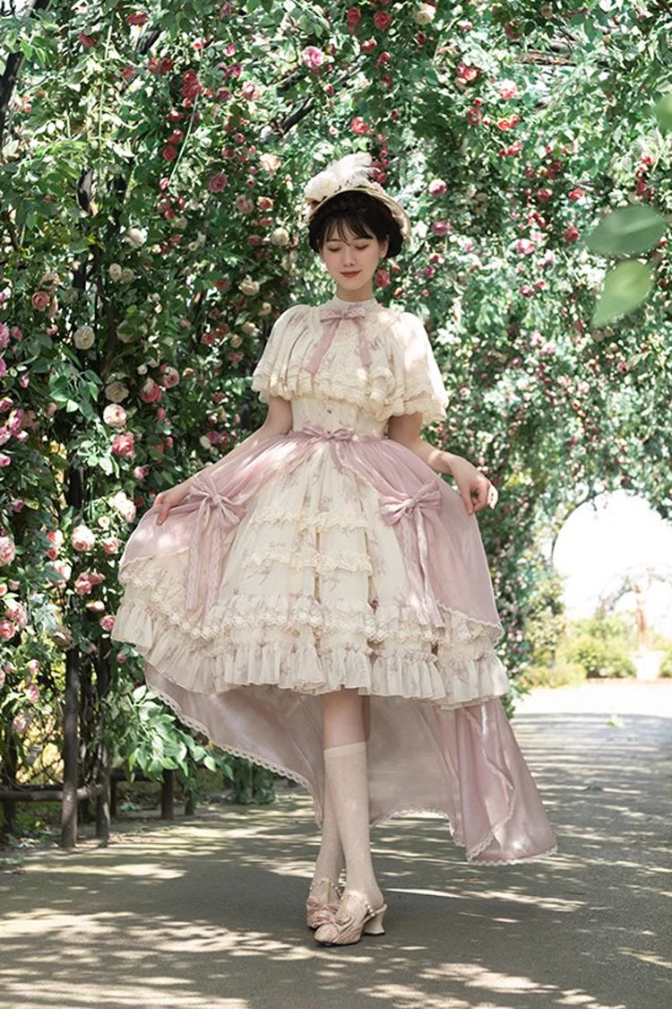 Bellflower Print Ruffled Lace Sweet Princess Gown