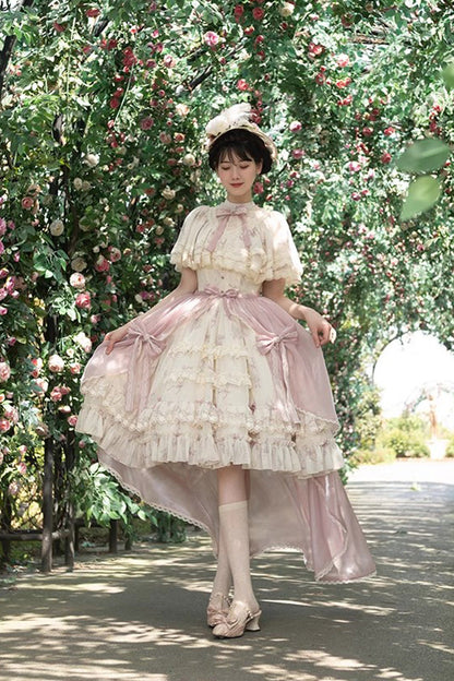 Bellflower Print Ruffled Lace Sweet Princess Gown