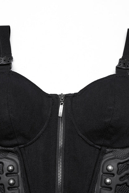 Studded Lace-Up Sleeveless Punk Gilet with Buckles - NoirEdge