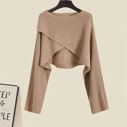 Cross Sweater Knit Slip Dress Flouncing Set