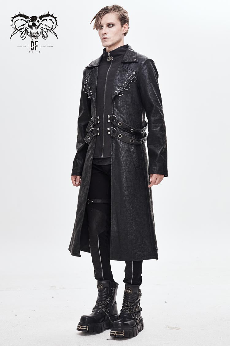 Men's Punk Leather Coat with Waist Hasp