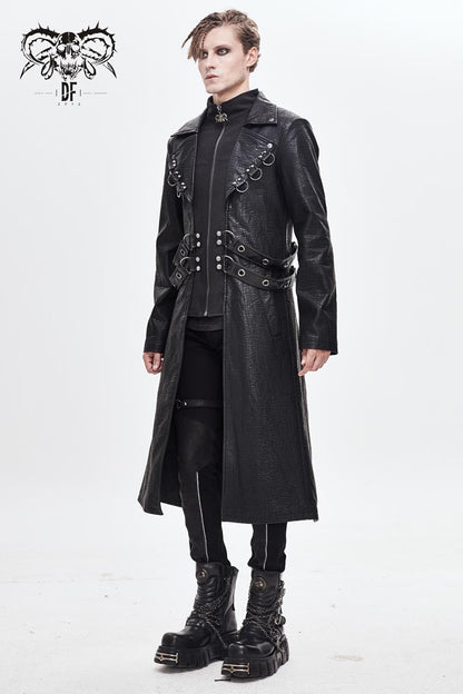 Men's Punk Leather Coat with Waist Hasp