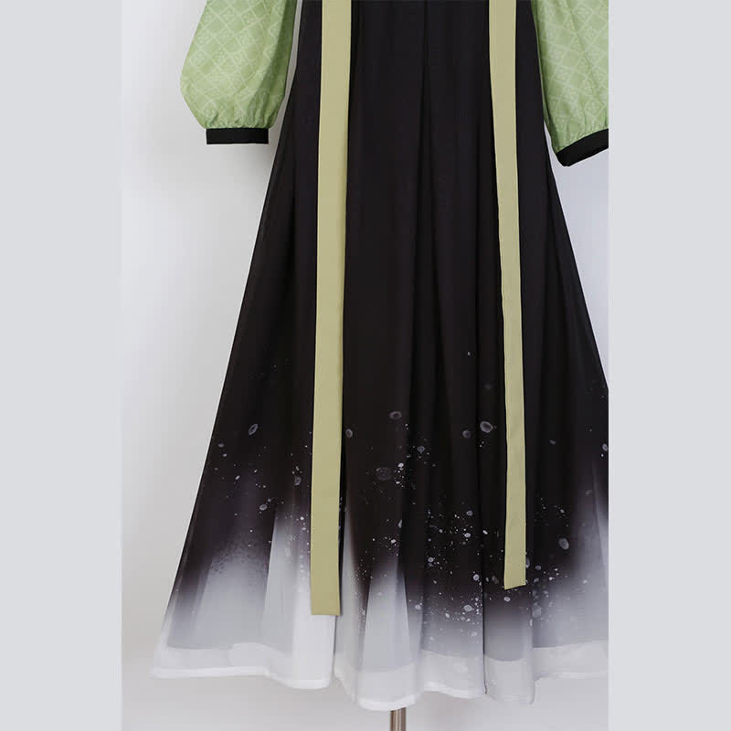 Chemise vintage à imprimé fleuri et neige, vert et noir