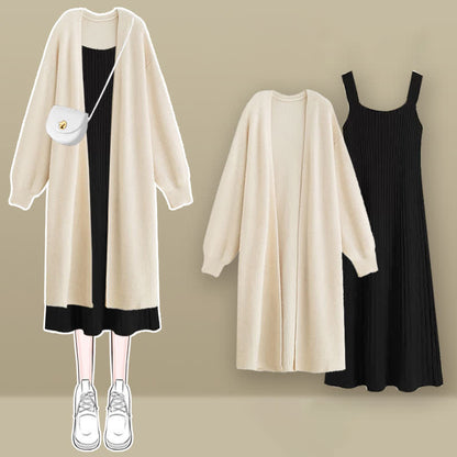 Cardigan Knit Set Outerwear Chic Dress Slip