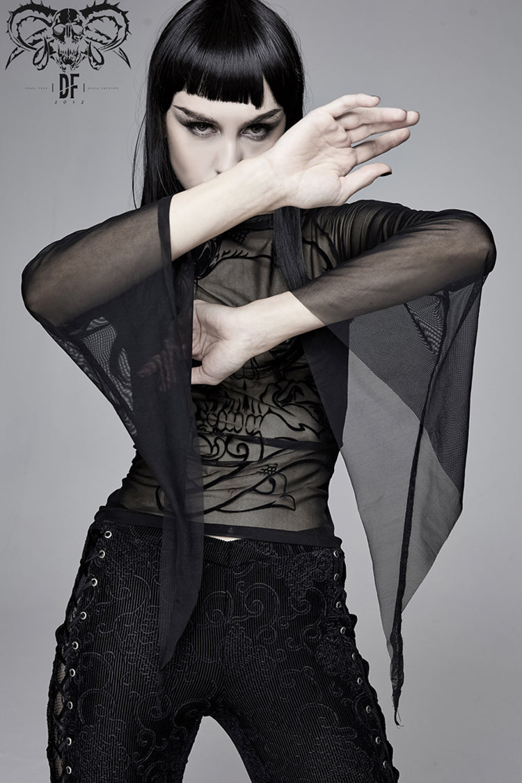 Gothic Shirt with Snake Flocking and Horn Sleeves