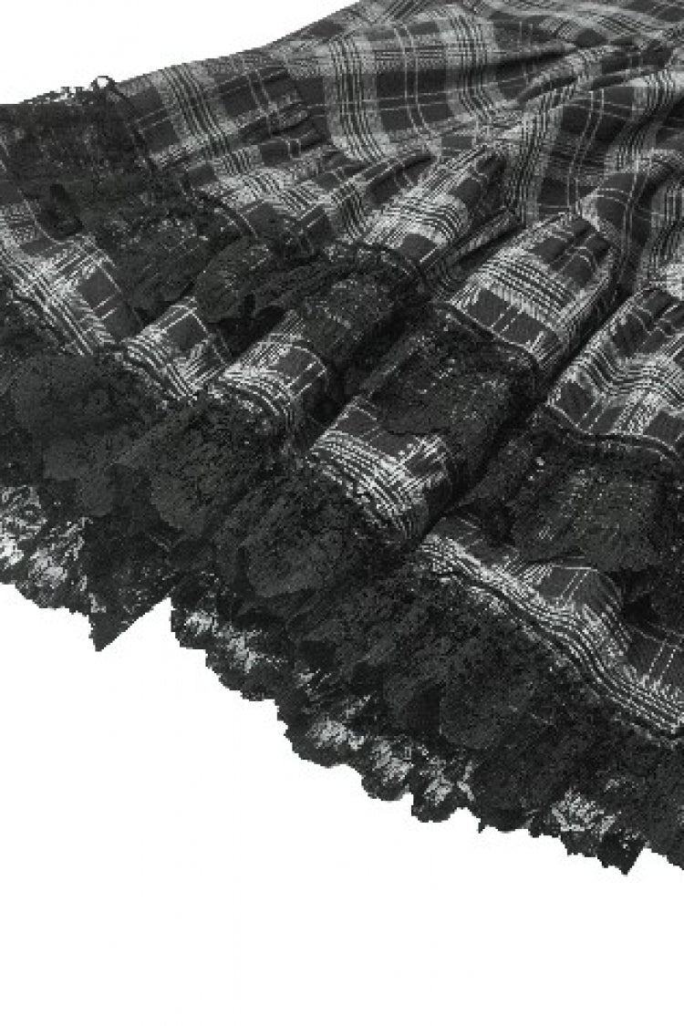 Charcoal Layered Lace Hem Plaid Slip Dress - Punk Party Attire