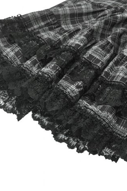 Charcoal Layered Lace Hem Plaid Slip Dress - Punk Party Attire