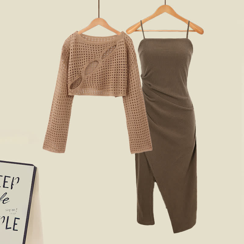 Dress Top Hollow Crop Set Split Out Slip