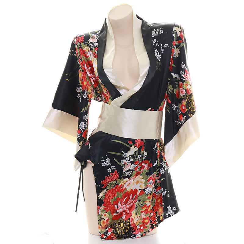 Charmante robe de lingerie cosplay florale kimono rouge