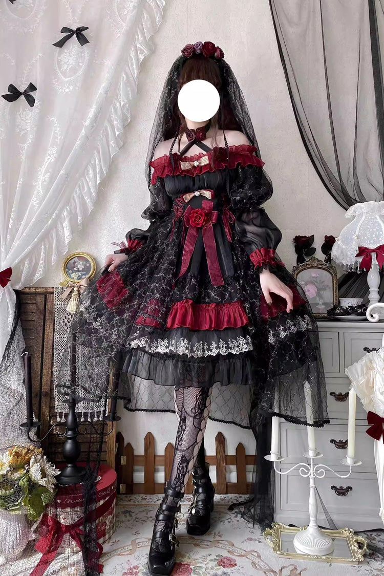 Perlia's Night Ruffled Open-Front Lolita Dress - Noir