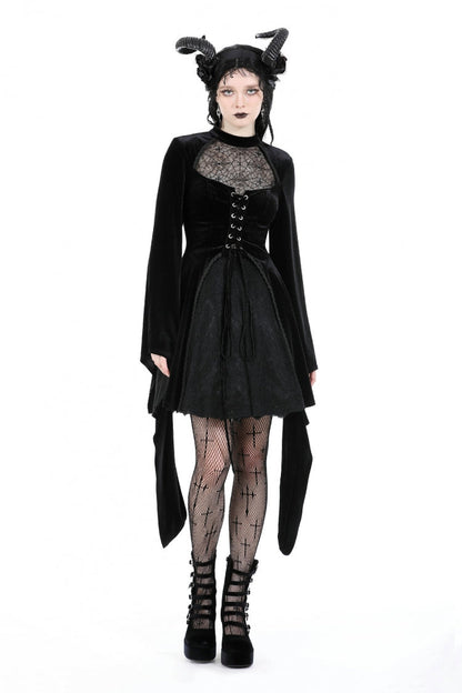 Velvet Gothic Wedding Gown with Mesh and Lace-Up Details