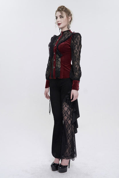 Velvet High Neck Lace Fake Bra Design Butterfly Mesh Gothic Shirt
