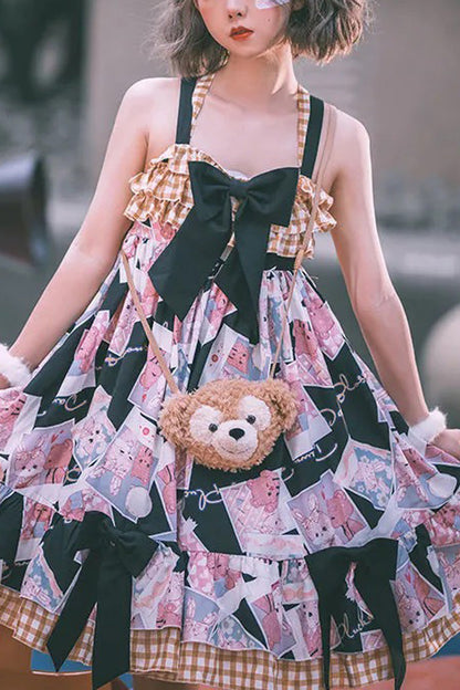 Sweet Lolita JSK Dress with Detachable Straps and Ruffled Print
