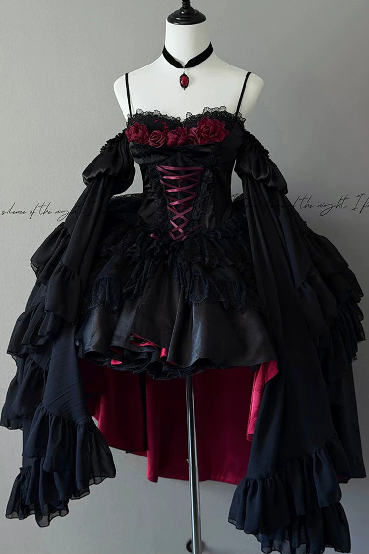 Blood Feast Halloween Off-Shoulder JSK Dress with Ruffles - Noir