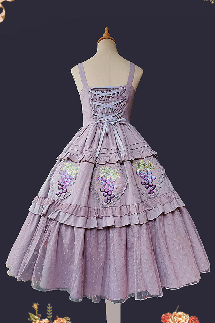Purple Sleeveless Jacquard Ruffle Embroidery Sweet JSK Dress - Vineyard
