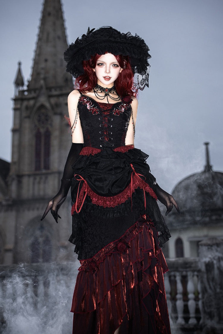 Rotten Bone Flower Lolita Skirt Set with Lace-Up Details - Noir