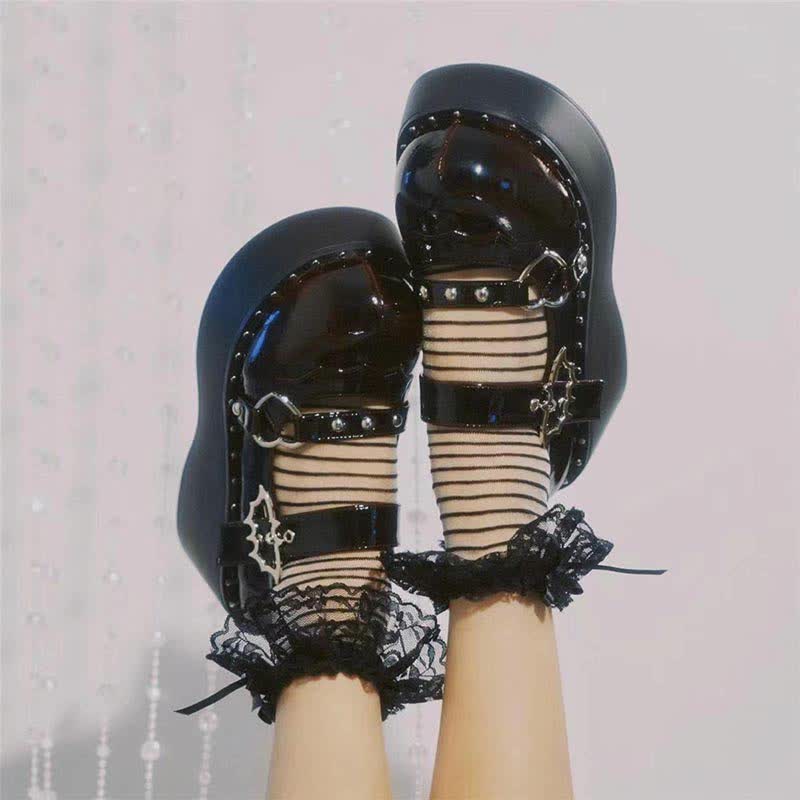 Punk Goth Fledermaus Liebe Herz Schnalle Plattform Lolita Mary Janes Schuhe