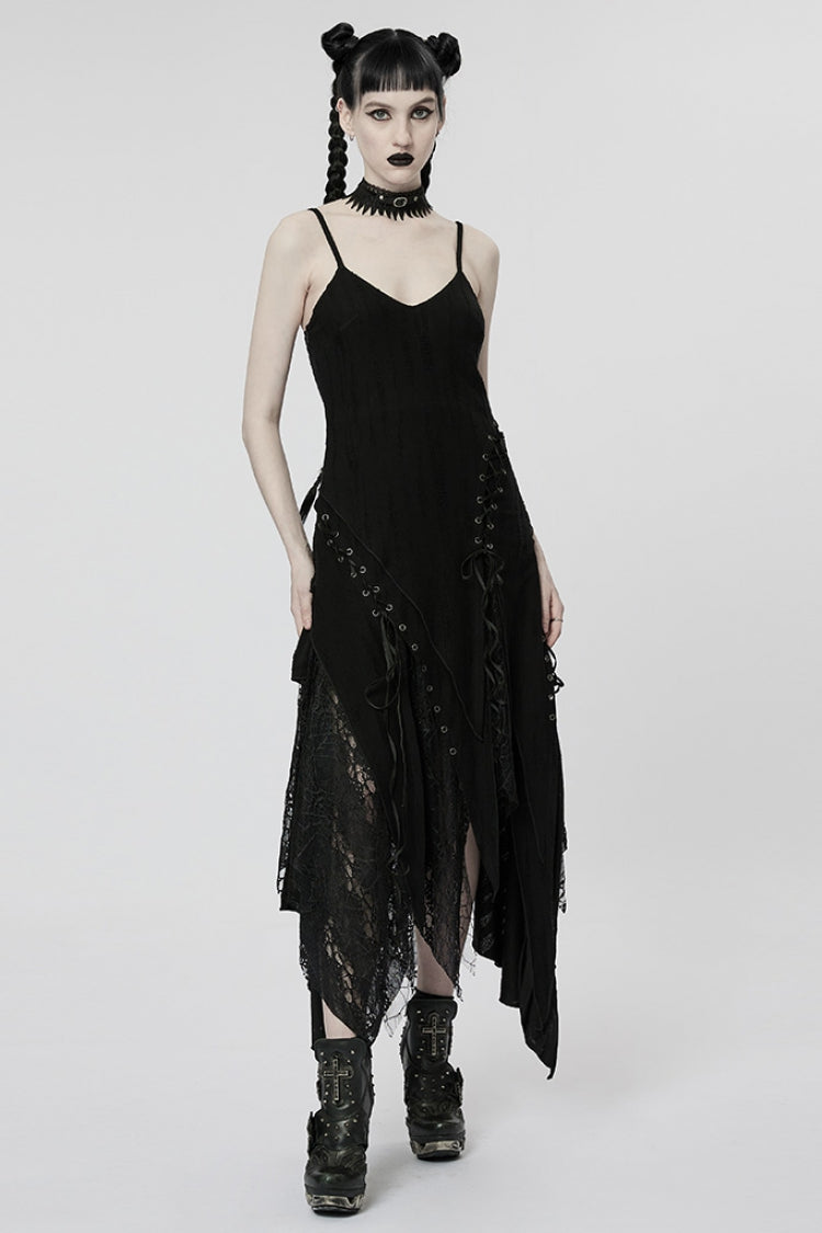 Asymmetric Punk Dress with Mesh and Stitching