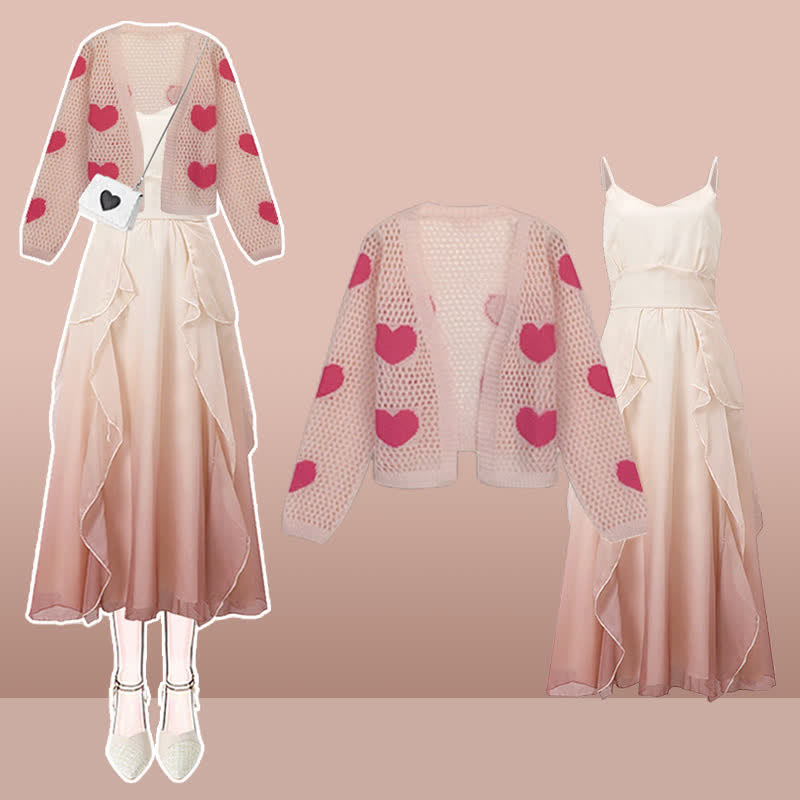Out Flouncing Hollow Cardigan Heart Love Dress