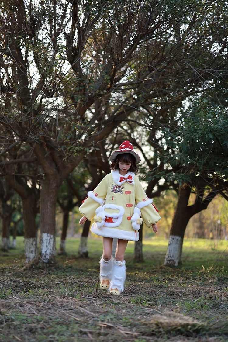 Mushroom House Long Sleeve Embroidery Bow Sweet Lolita Coat in Yellow