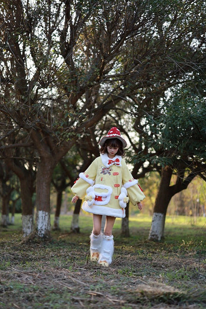 Mushroom House Long Sleeve Embroidery Bow Sweet Lolita Coat in Yellow
