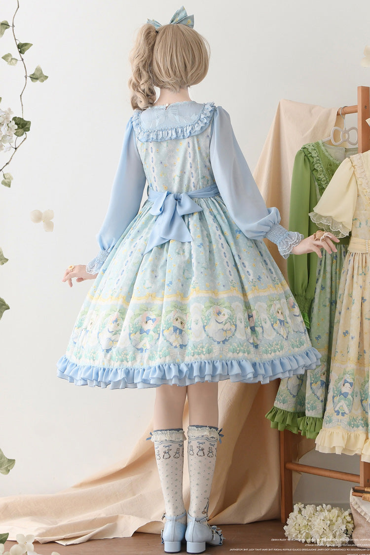 Printed Ruffled Embroidered Bow Sweet Lolita Dress
