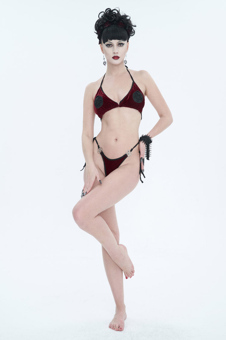 Velvet Stretch Sexy Cutout Pentagram Gothic Swimsuit Set for Women