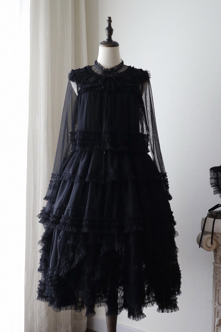 Sweet Stand Collar Long Sleeve Multi Layer Ruffle Color Block Lolita Tiered Dress 14 Colors