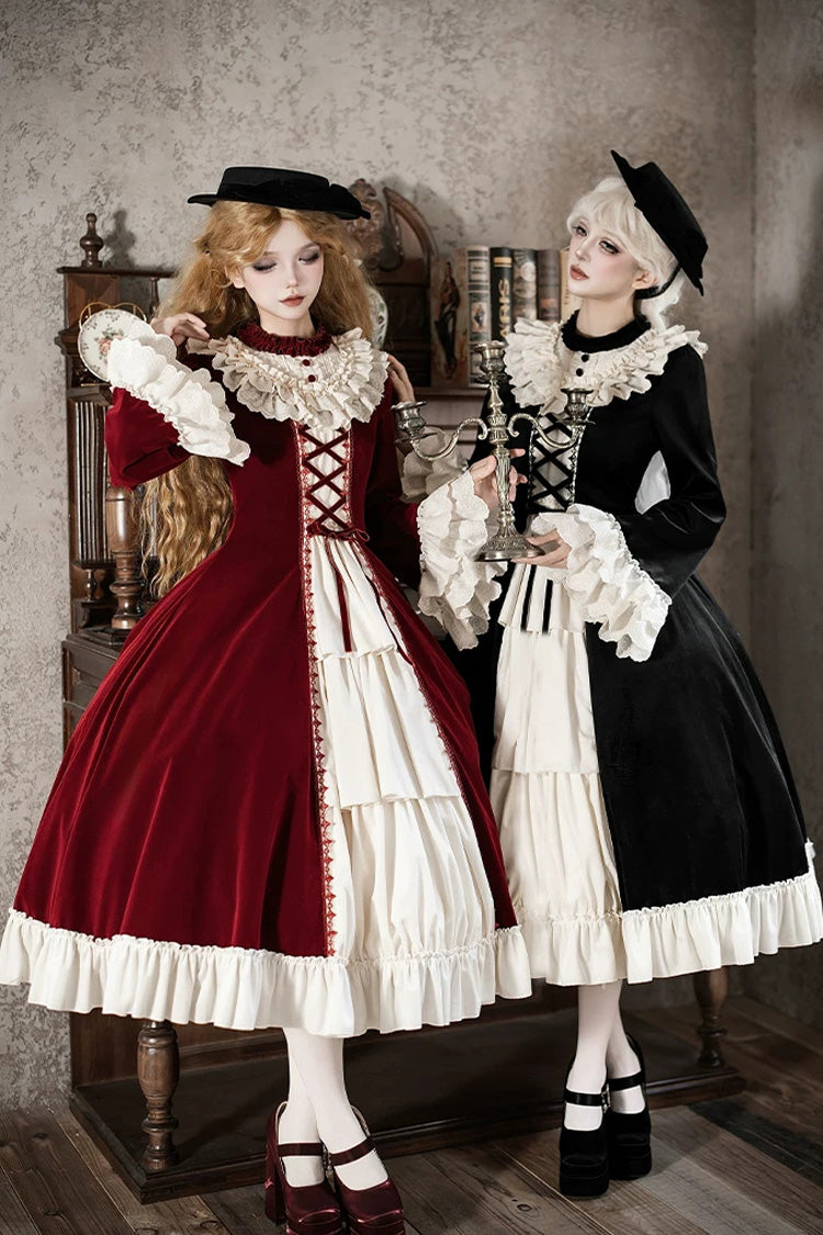 Letters and Poems Nutcracker Box Long Sleeves Ruffled Open-Front Bow Lace-Up Gothic Lolita Dress