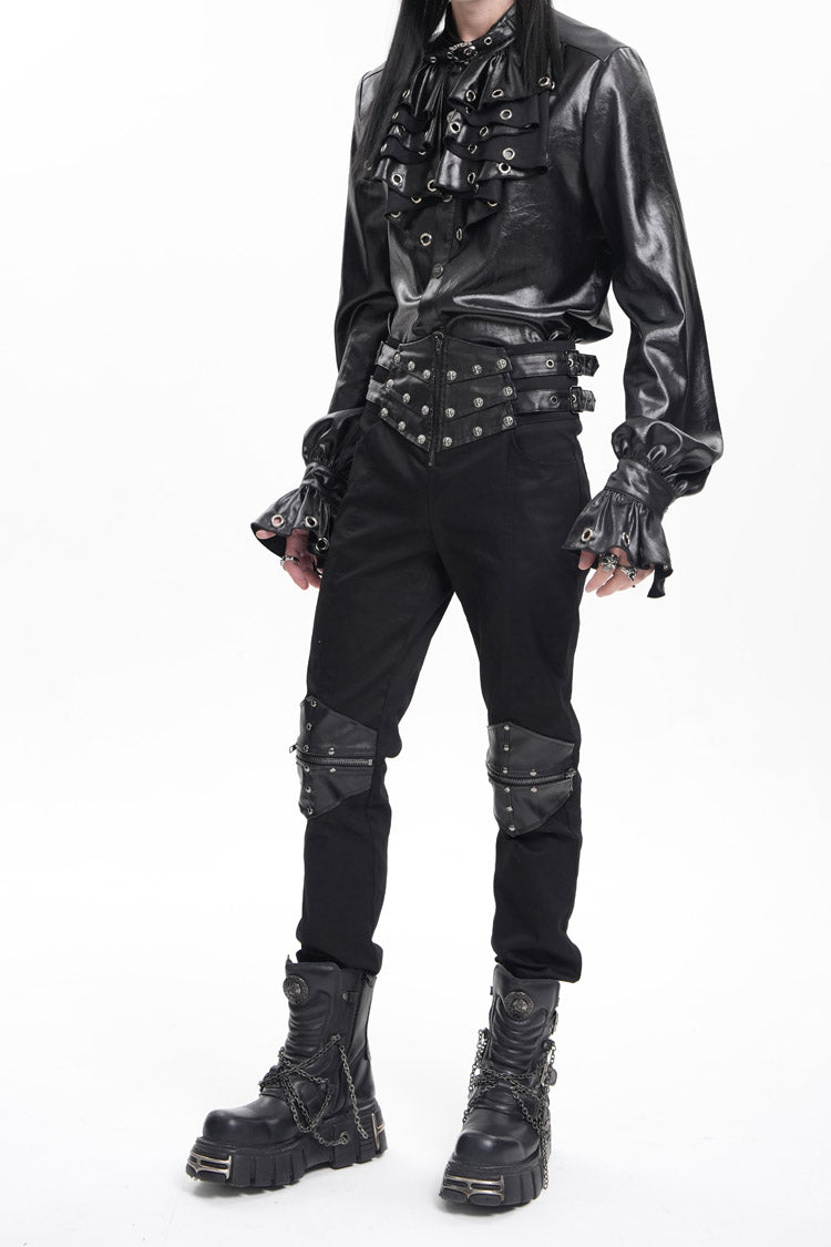 Men's Gothic Pants with Studs and Buckle-Up