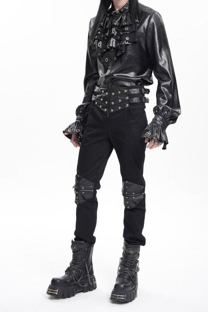 Men's Gothic Pants with Studs and Buckle-Up