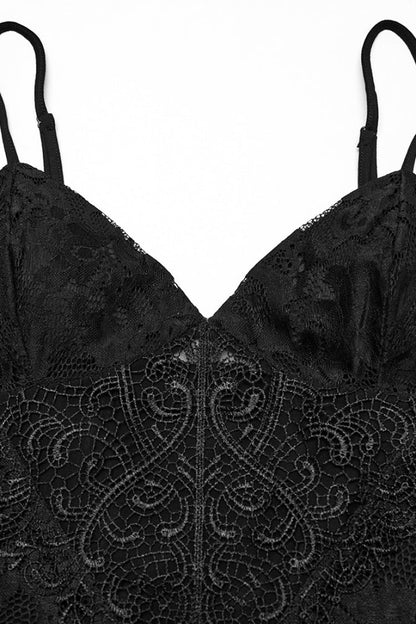 Lace Embellished Gothic Slip Dress with Split