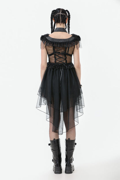 Jet V-Neck Sleeveless Multi-Tiered Ruffled Sheer Mesh Dress