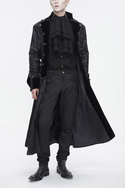 Men's Gothic Coat with Totem Print and Long Cut