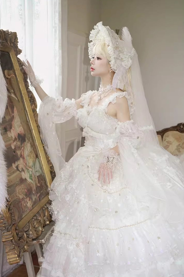 White Dreamy Waltz Sleeveless Layered Ruffle Chiffon Gothic JSK