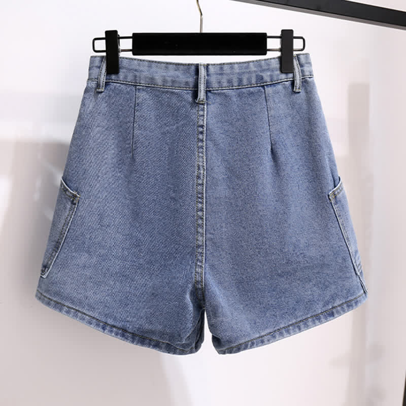Pocketed T-Shirt Denim Fake Lapel Shorts Pieces Two