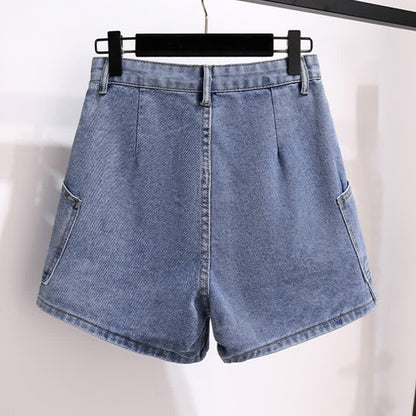 Pocketed T-Shirt Denim Fake Lapel Shorts Pieces Two