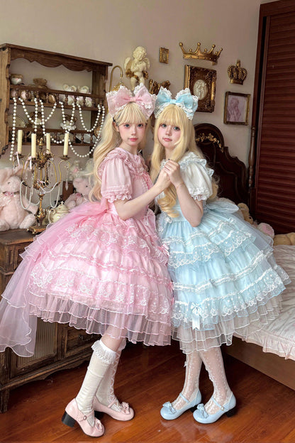 Azure Ruffled Hanayome Bow Lace Sweet Lolita JSK