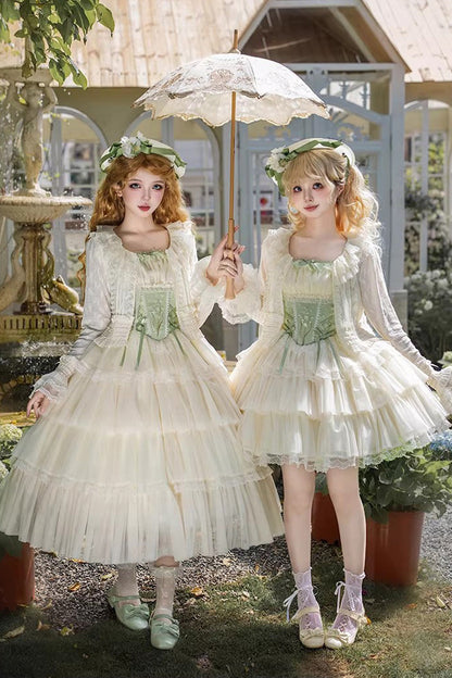 Fishbone Embroidered Sweet Lolita Jumper Dress - Green Letters & Poems