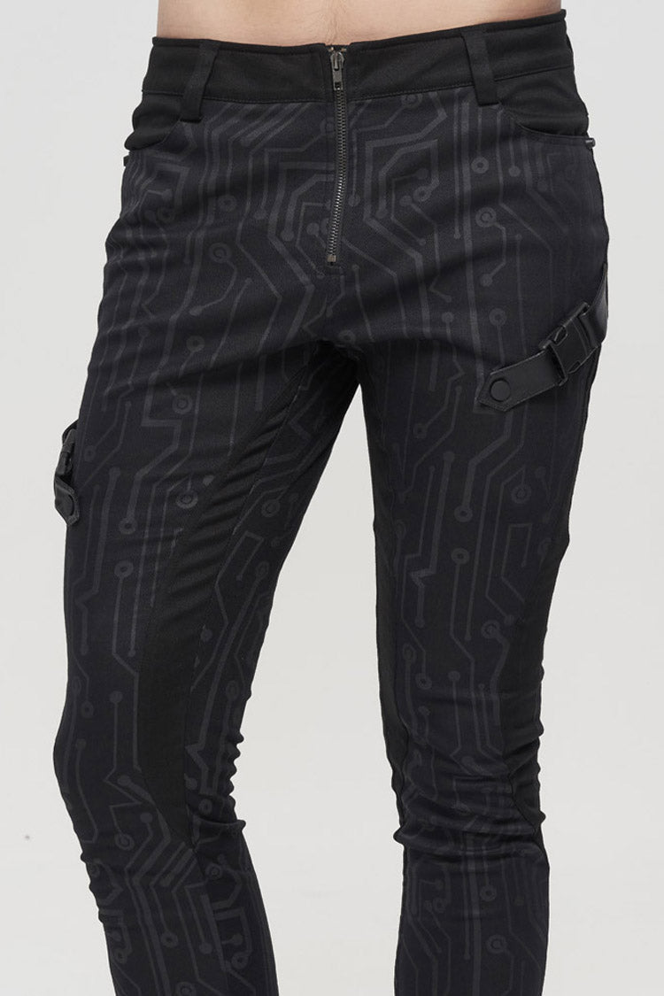 Mens Asymmetric Trousers with Circuit Print