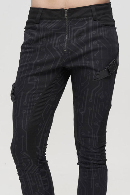 Mens Asymmetric Trousers with Circuit Print