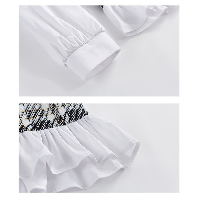 Print Shirt Denim Lattice Fishtail Skirt Set