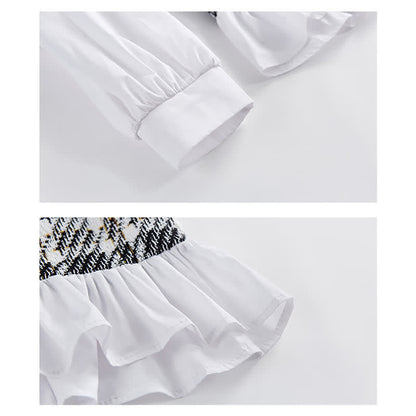 Print Shirt Denim Lattice Fishtail Skirt Set