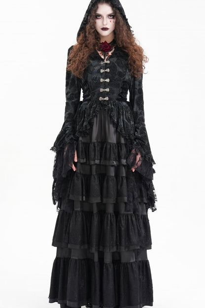 Hooded Ripped Jacket with Multi-Layer Lace Embroidery