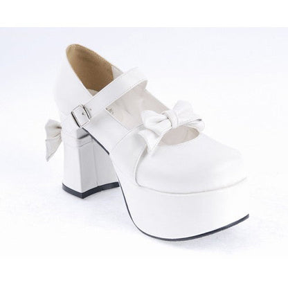 Ivory Patent Leather Rounded Toe Strap Bow Platform Footwear